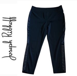 SZ16 Joseph Ribkoff Black Trousers Corset Ties On Each Leg Tuxedo Stripes